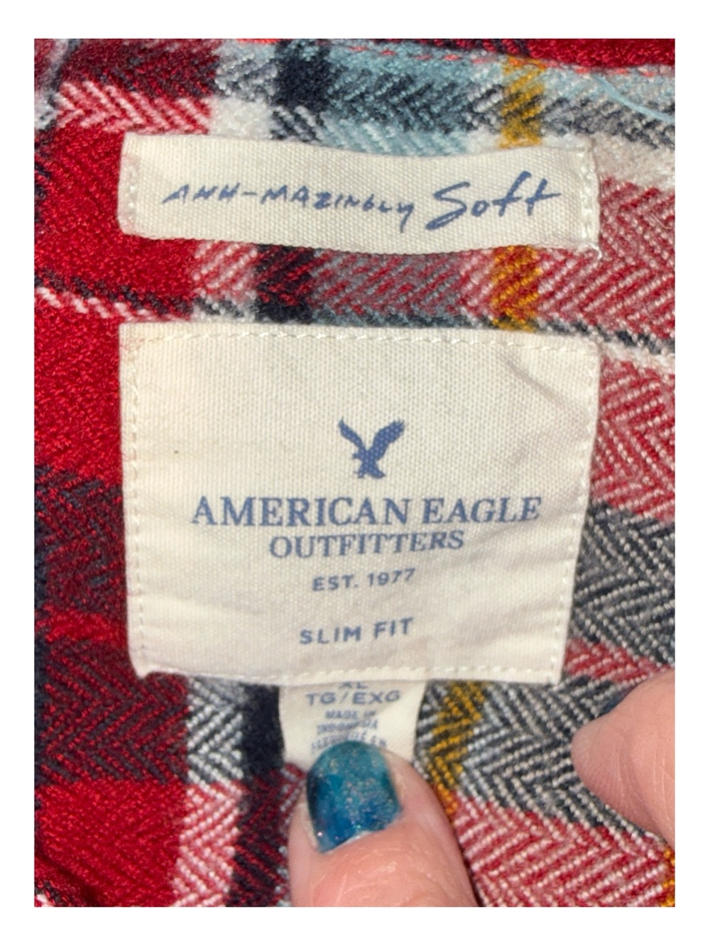 American Eagle - Amazingly Soft Plaid Flannel Shirt - Slim Fit‎ - Size XL - Picture 6 of 9